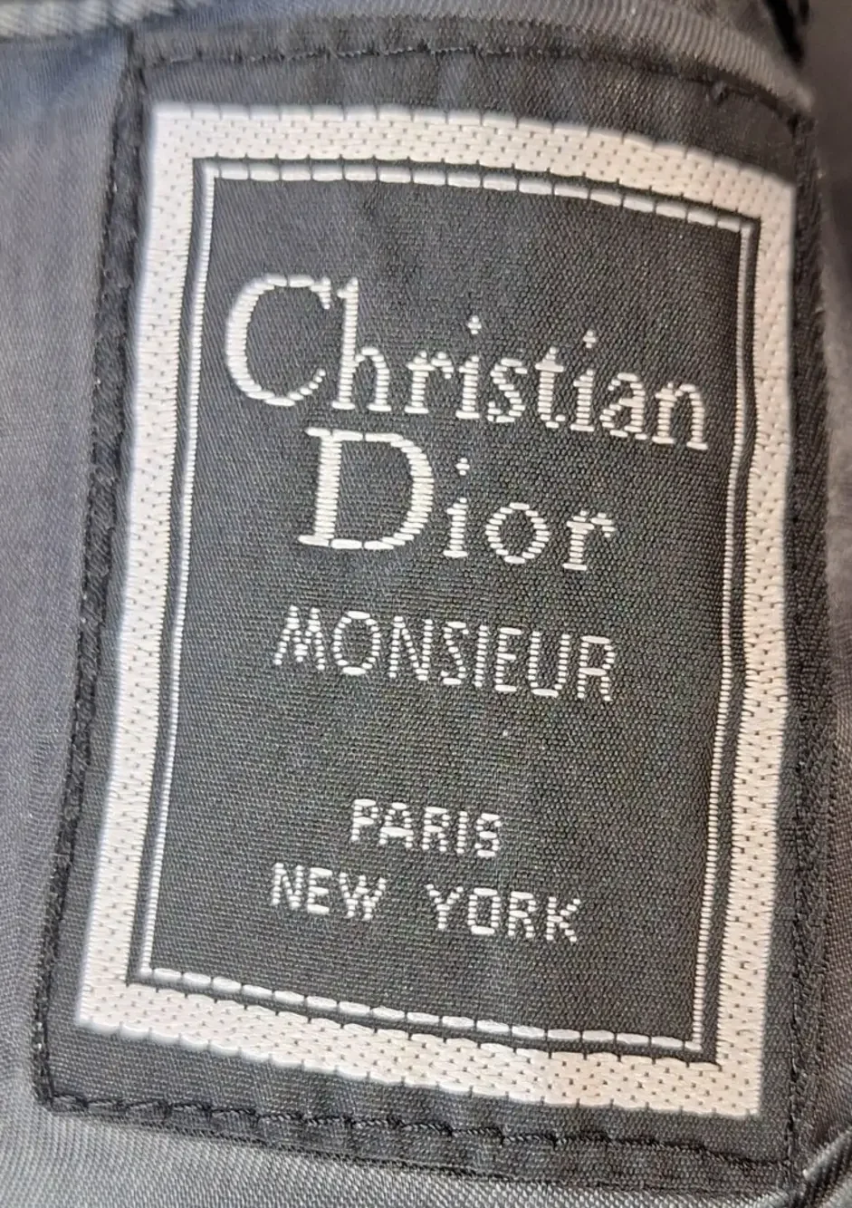 Vintage Christian Dior Suit Jacket Mens 44 Blue Herringbone Ventless 2 Btn